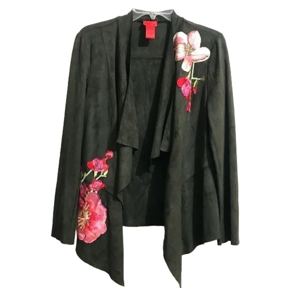 V Cristina Open Swing  Jacket with Embroidery Vegan Suede Sz M - Picture 1 of 7